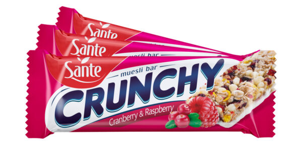 Sante Crunchy välipalapatukka karpalo-vadelma vaniljakuorrutuksella 40g, 25 kpl paketti